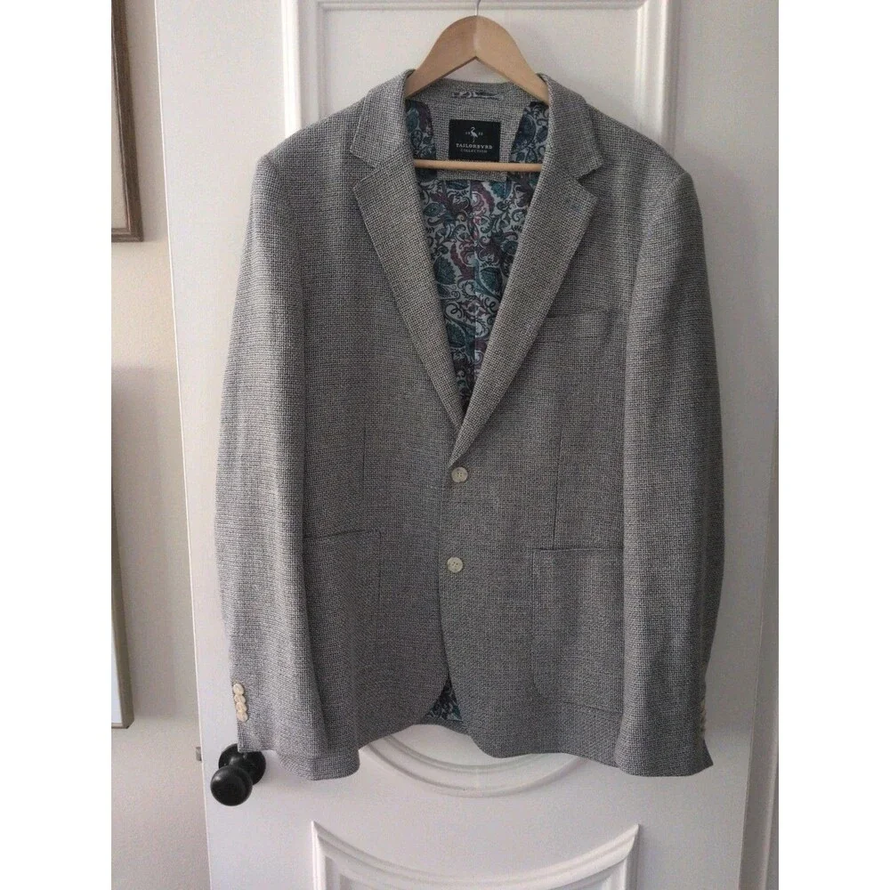 TAILORBYRD Men's  White/Blue Linen Blend Preppy Sport Coat | 44 L  NWOT